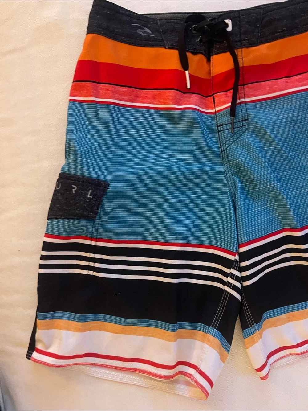 Rip Curl Boys Size 25 Blue Striped Boardshorts with Orange and Red Accents